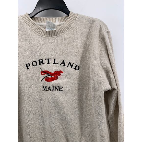 ESY SURF CO Men's Beige Knit Embroidered Portland Maine Crewneck Sweater SZ S - Picture 5 of 10